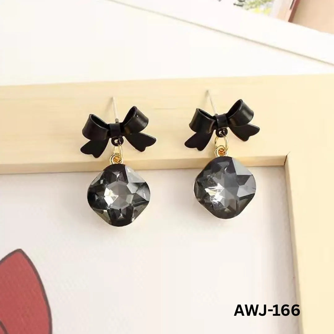 AWJ-166 - Black Bow Shape - Earrings