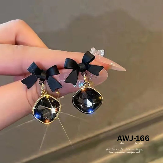 AWJ-166 - Black Bow Shape - Earrings