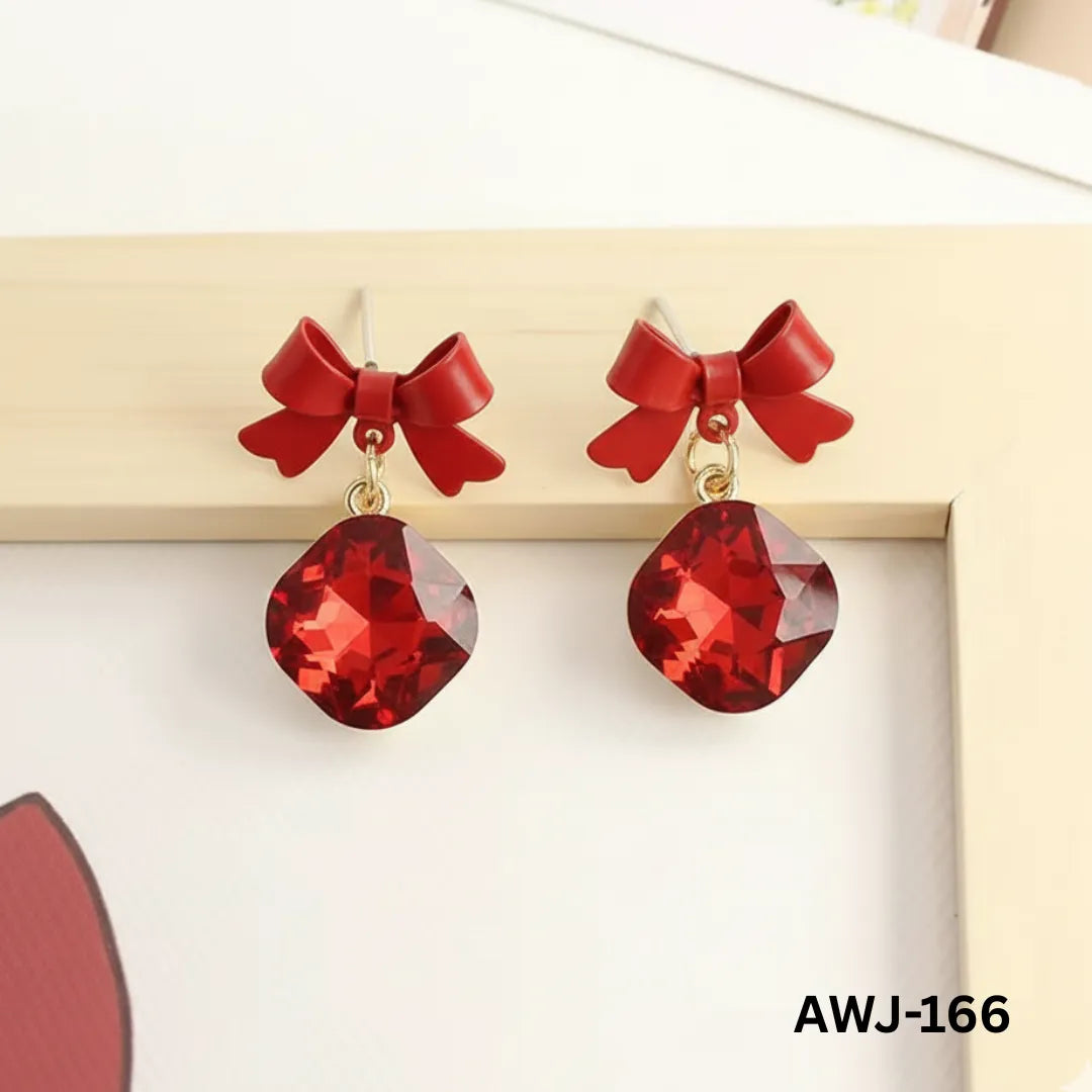 AWJ-166 - Red Bow Shape - Earrings