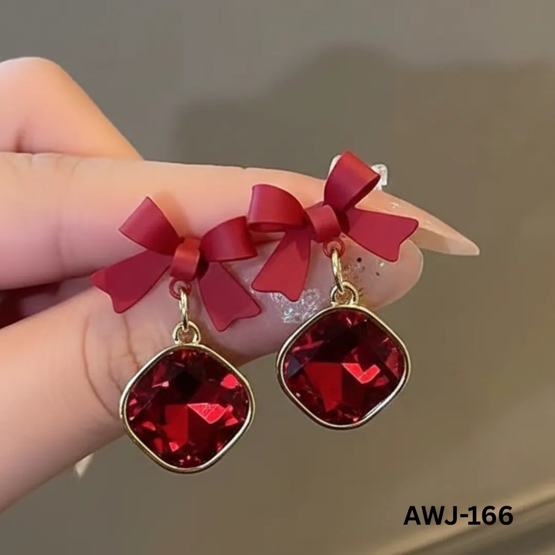 AWJ-166 - Red Bow Shape - Earrings
