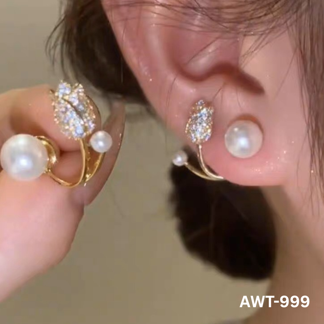 AWJ-999 - Golden Pearl Flower - Earrings - BSM WHOLESALE