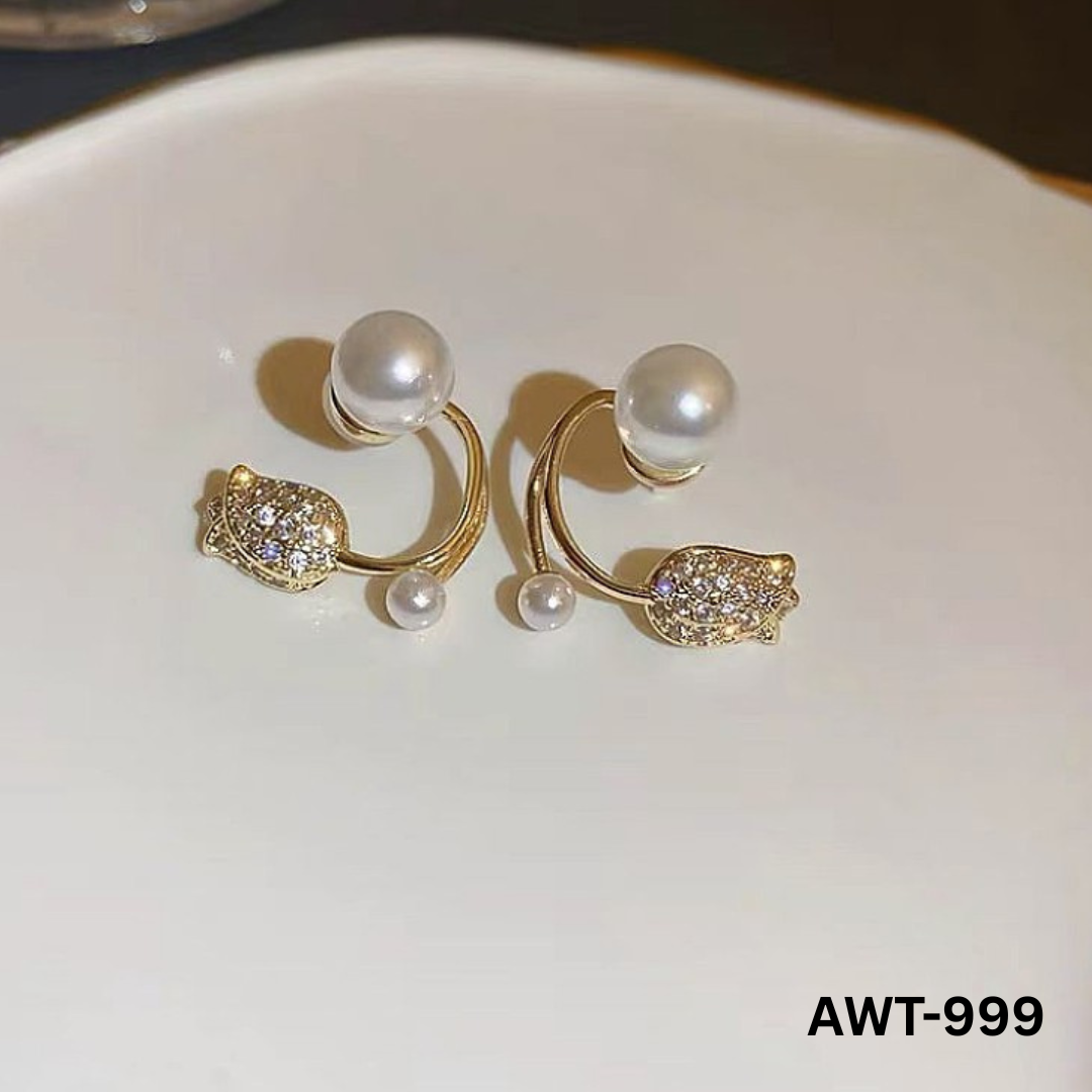 AWJ-999 - Golden Pearl Flower - Earrings - BSM WHOLESALE