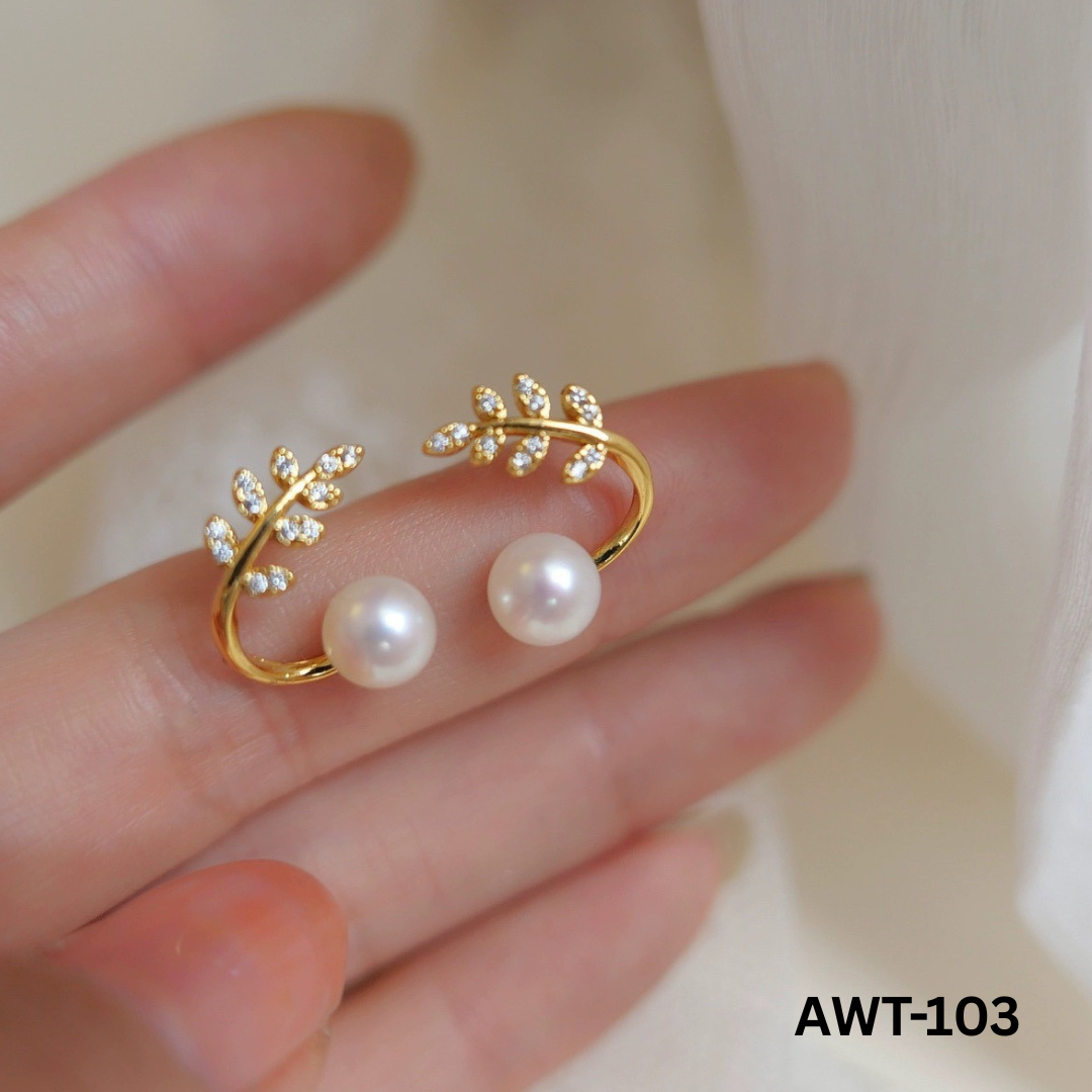 AWT-103 - Golden Leaf Pearl - Earrings - BSM WHOLESALE
