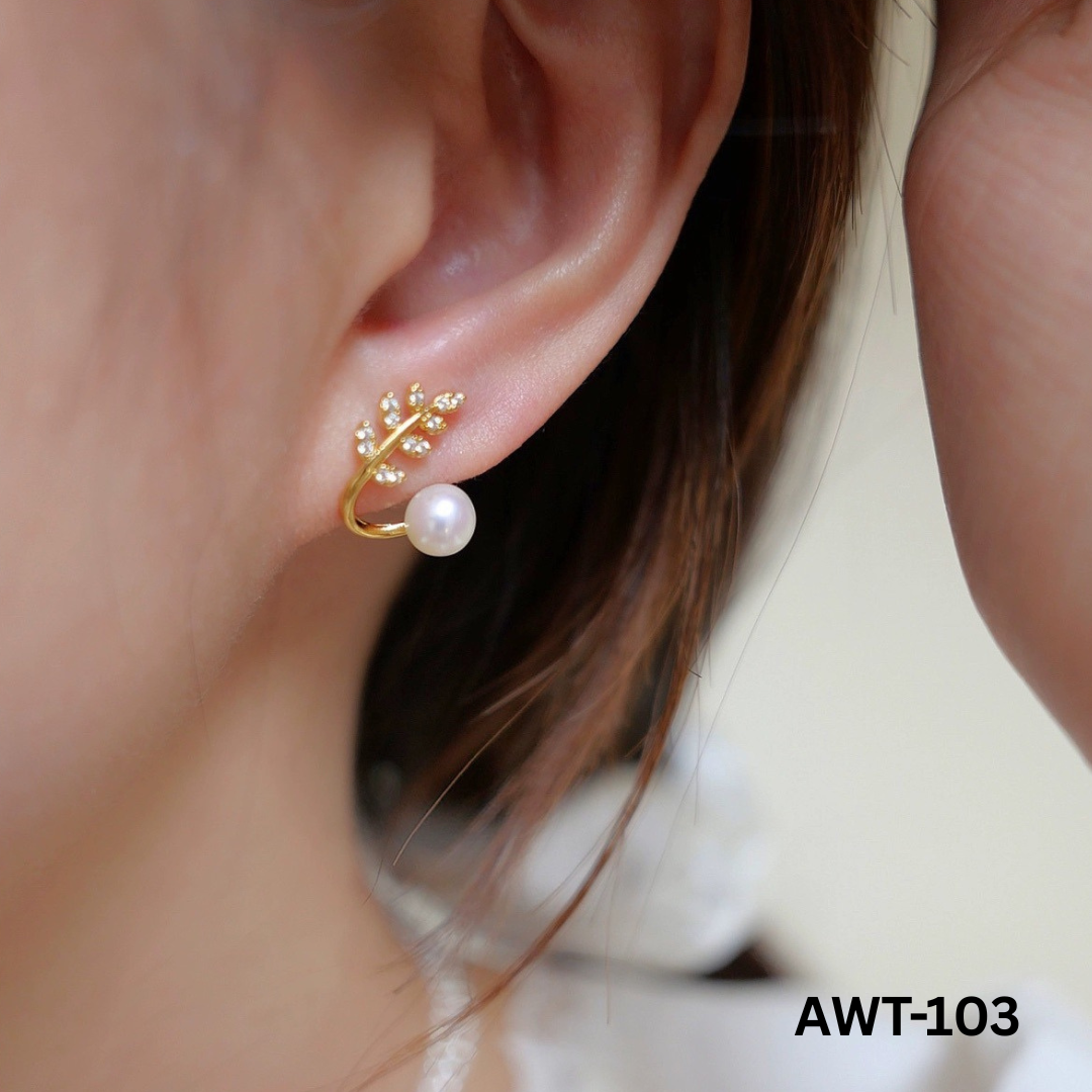 AWT-103 - Golden Leaf Pearl - Earrings - BSM WHOLESALE