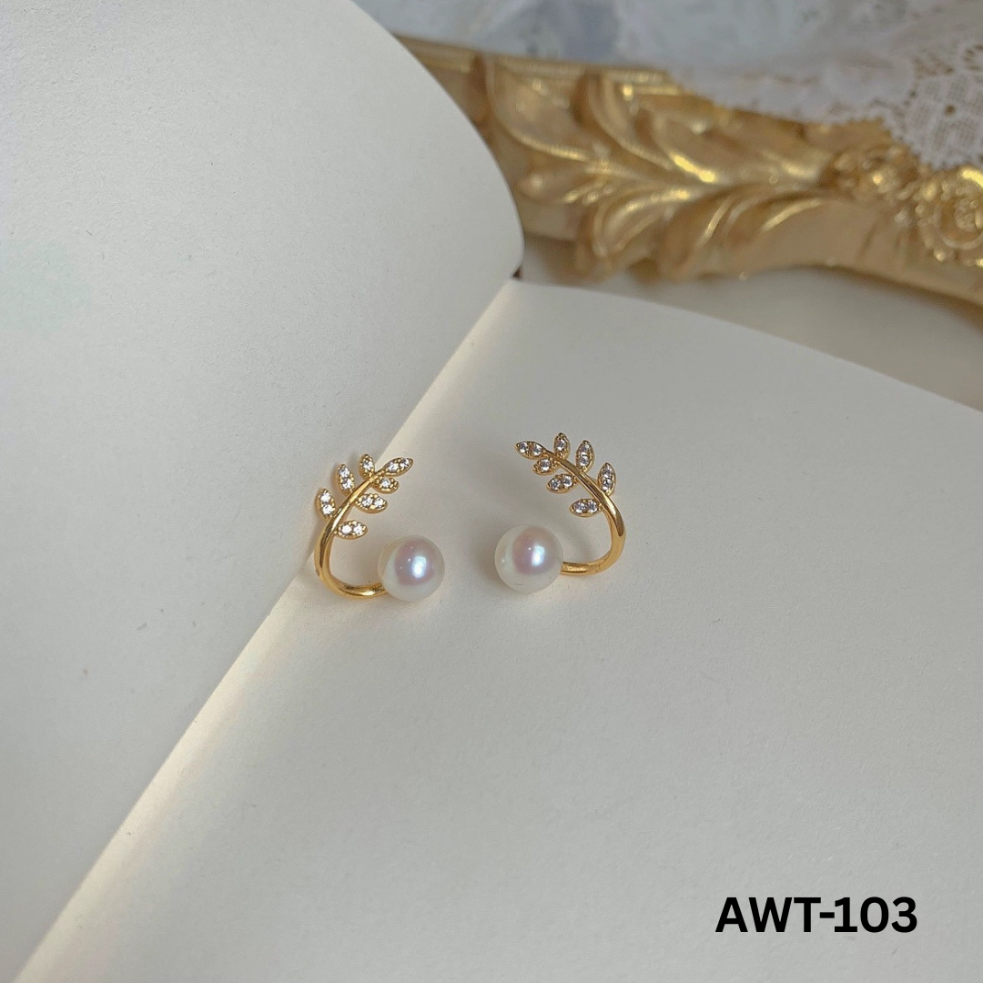 AWT-103 - Golden Leaf Pearl - Earrings - BSM WHOLESALE