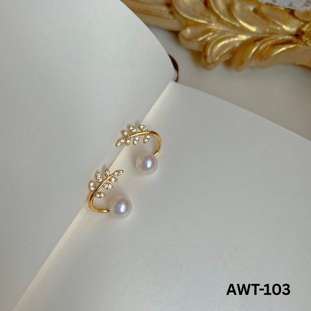 AWT-103 - Golden Leaf Pearl - Earrings - BSM WHOLESALE