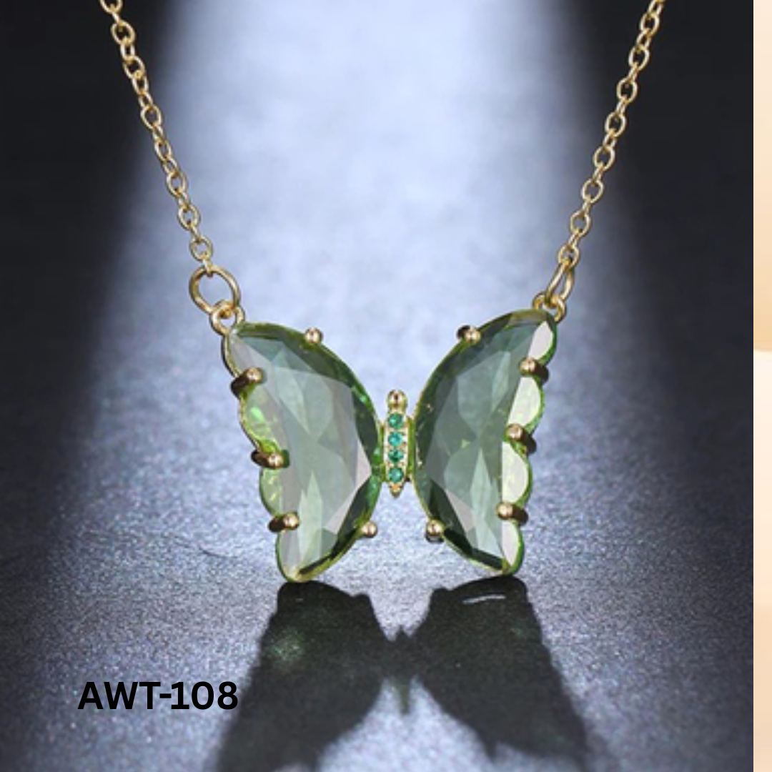 AWT-108 - Green Butterfly - Necklace - BSM WHOLESALE