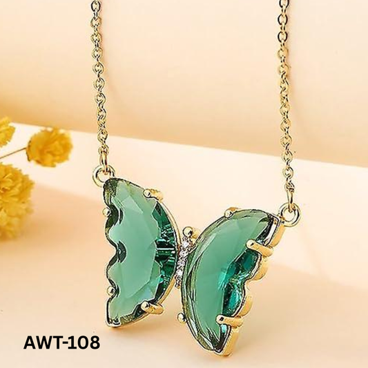 AWT-108 - Green Butterfly - Necklace - BSM WHOLESALE