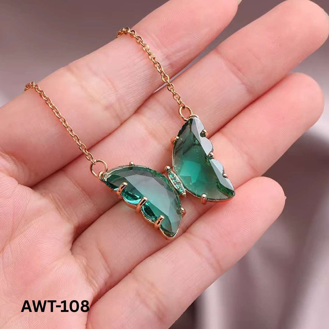 AWT-108 - Green Butterfly - Necklace - BSM WHOLESALE