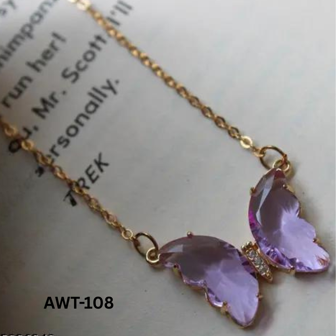 AWT-108 - Purple Butterfly - Necklace - BSM WHOLESALE