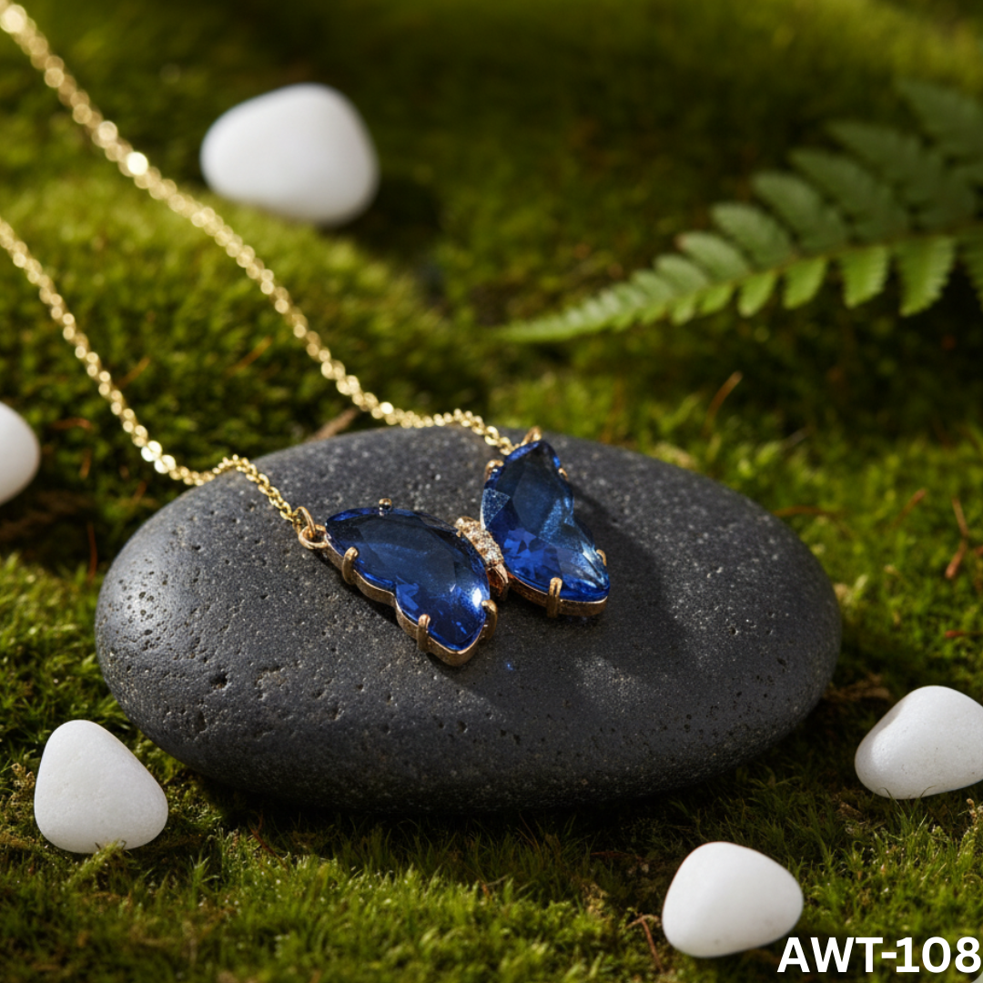AWT-108 Crystal Blue Butterfly Necklace By BSM - BSM WHOLESALE
