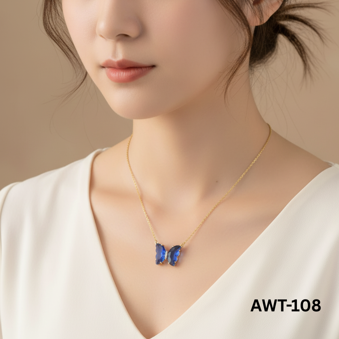 AWT-108 Crystal Blue Butterfly Necklace By BSM - BSM WHOLESALE