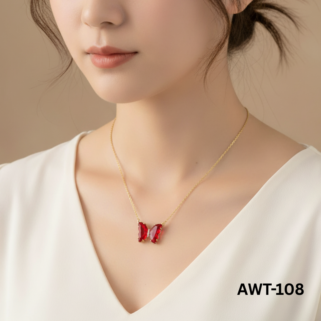 AWT-108 Crystal Red Butterfly Necklace By BSM - BSM WHOLESALE