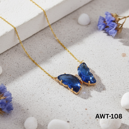 AWT-108 Crystal Blue Butterfly Necklace By BSM - BSM WHOLESALE