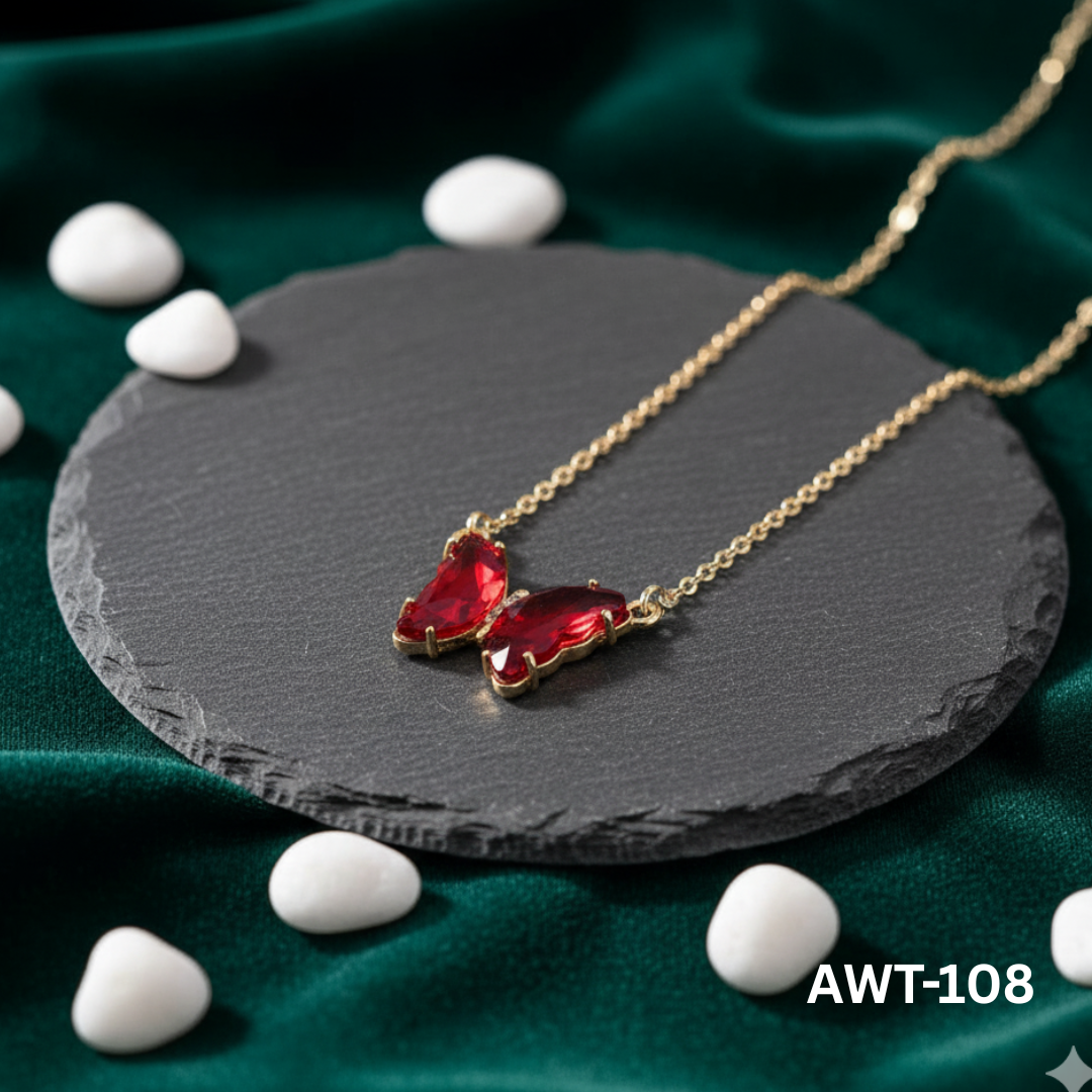 AWT-108 Crystal Red Butterfly Necklace By BSM - BSM WHOLESALE