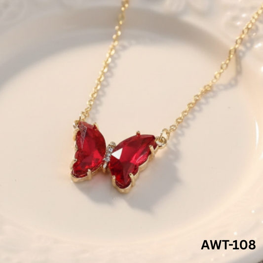 AWT-108 Crystal Red Butterfly Necklace By BSM - BSM WHOLESALE
