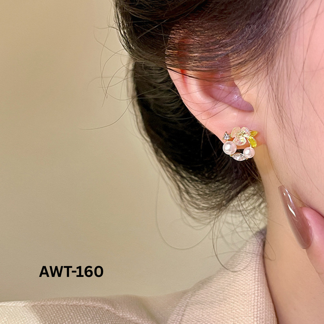 AWT-160 - Leaf Sparkling Pearl - Earrings