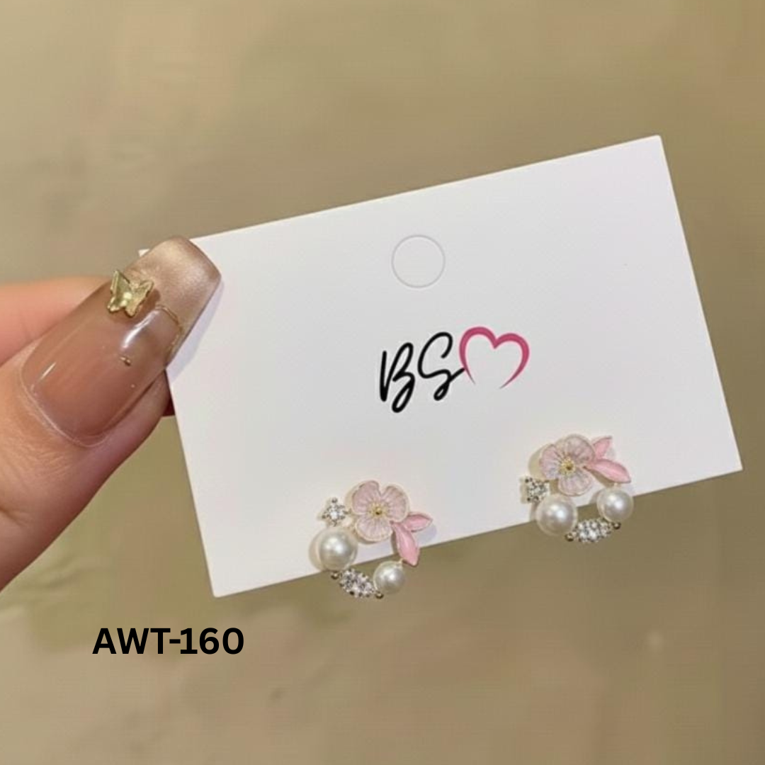 AWT-160 - Leaf Sparkling Pearl - Earrings