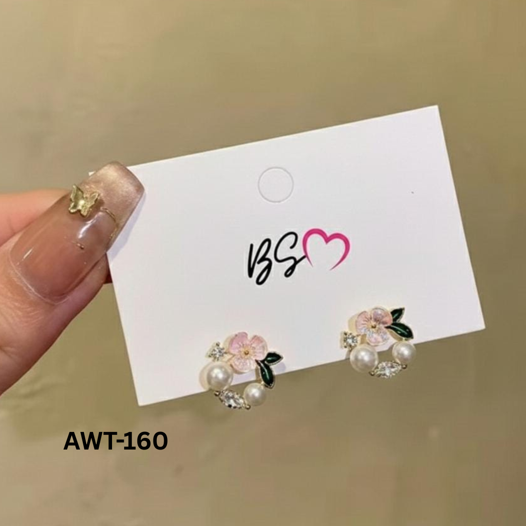 AWT-160 - Leaf Sparkling Pearl - Earrings