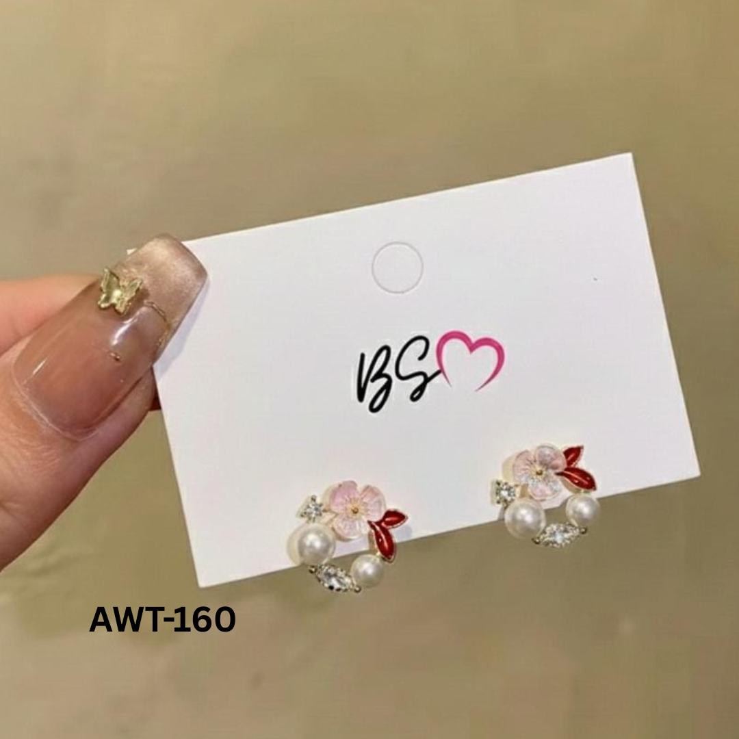 AWT-160 - Leaf Sparkling Pearl - Earrings