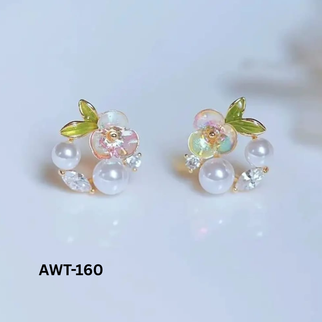 AWT-160 - Leaf Sparkling Pearl - Earrings