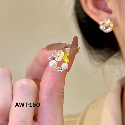 AWT-160 - Leaf Sparkling Pearl - Earrings
