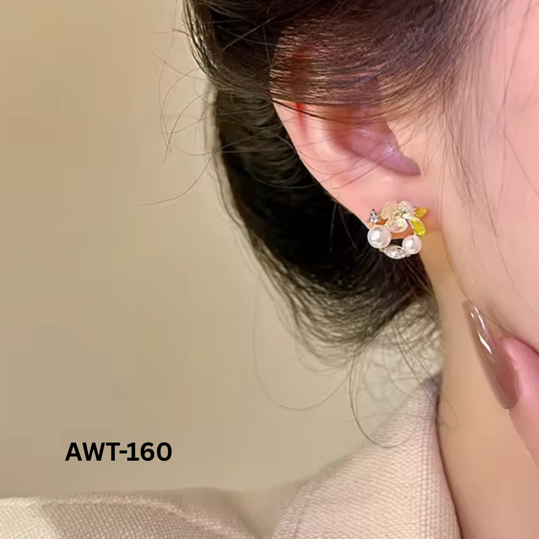 AWT-160 - Leaf Sparkling Pearl - Earrings
