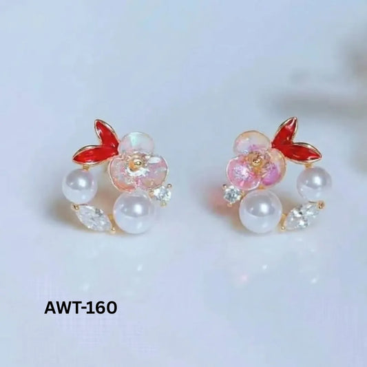 AWT-160 - Leaf Sparkling Pearl - Earrings