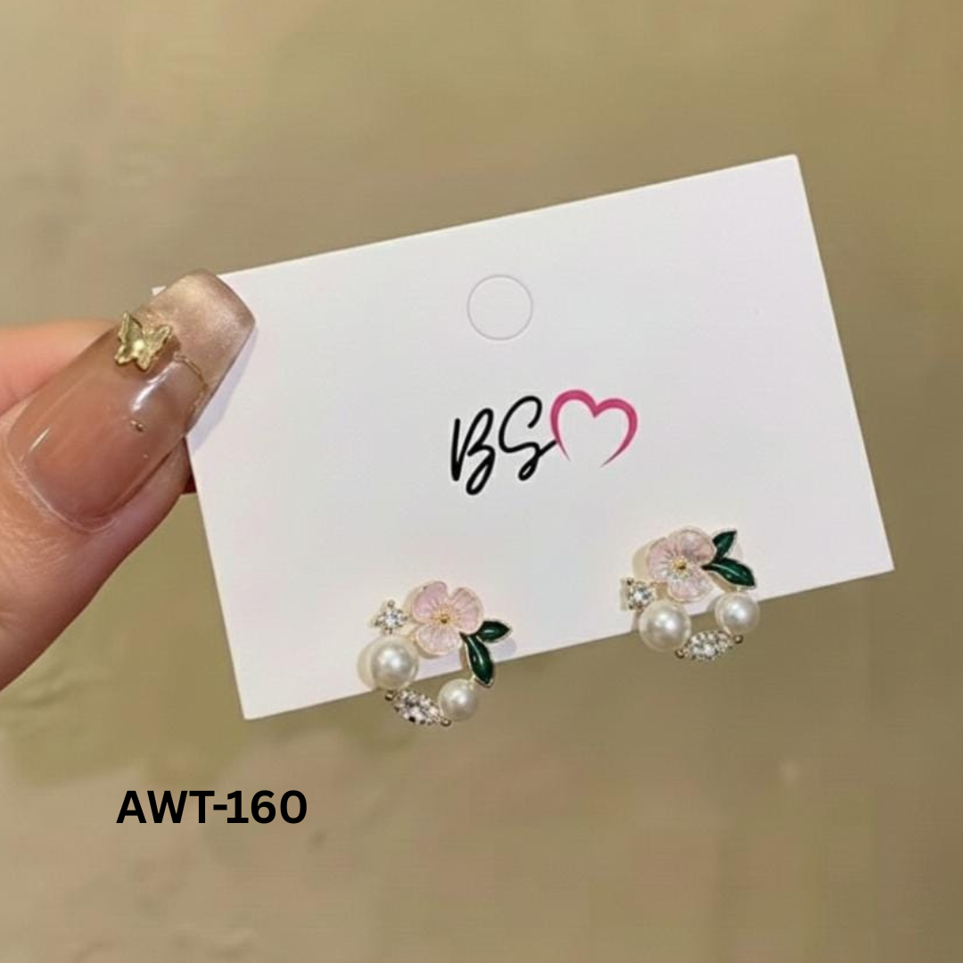 AWT-160 - Leaf Sparkling Pearl - Earrings