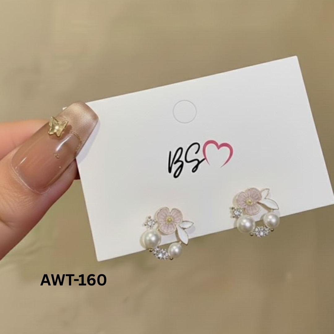 AWT-160 - Leaf Sparkling Pearl - Earrings