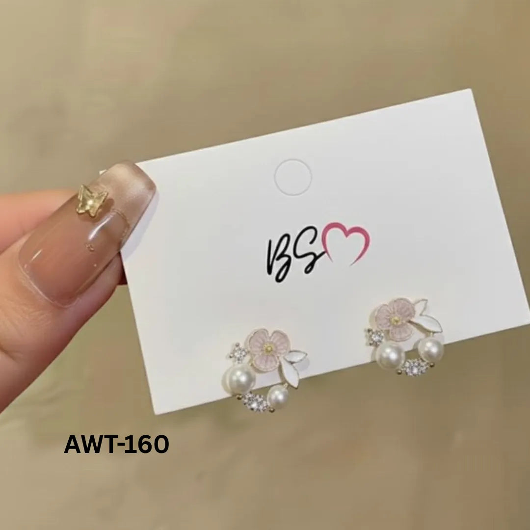 AWT-160 - Leaf Sparkling Pearl - Earrings