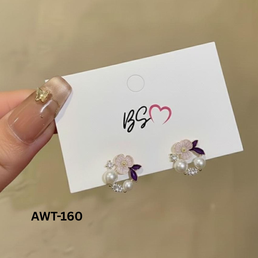 AWT-160 - Leaf Sparkling Pearl - Earrings