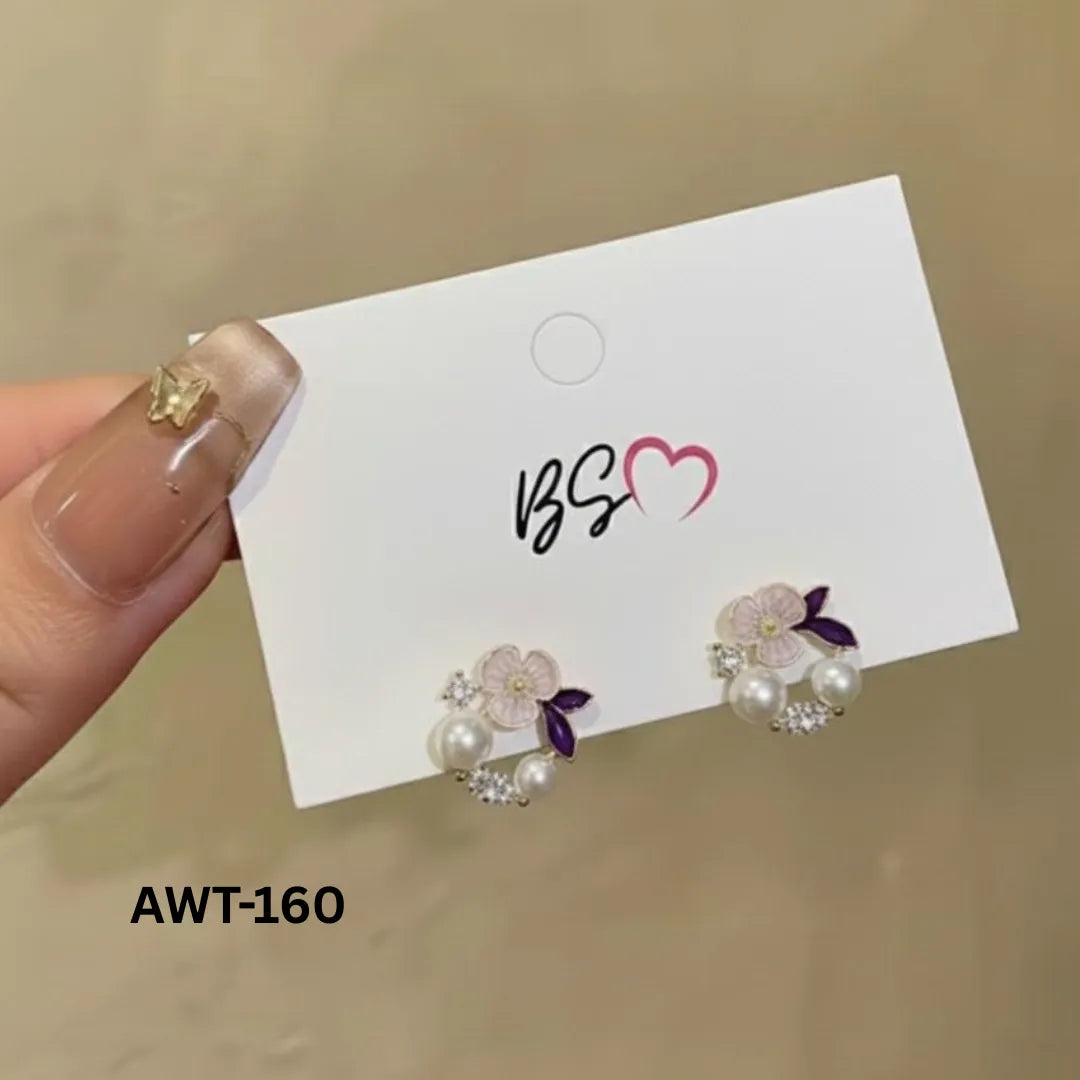 AWT-160 - Leaf Sparkling Pearl - Earrings