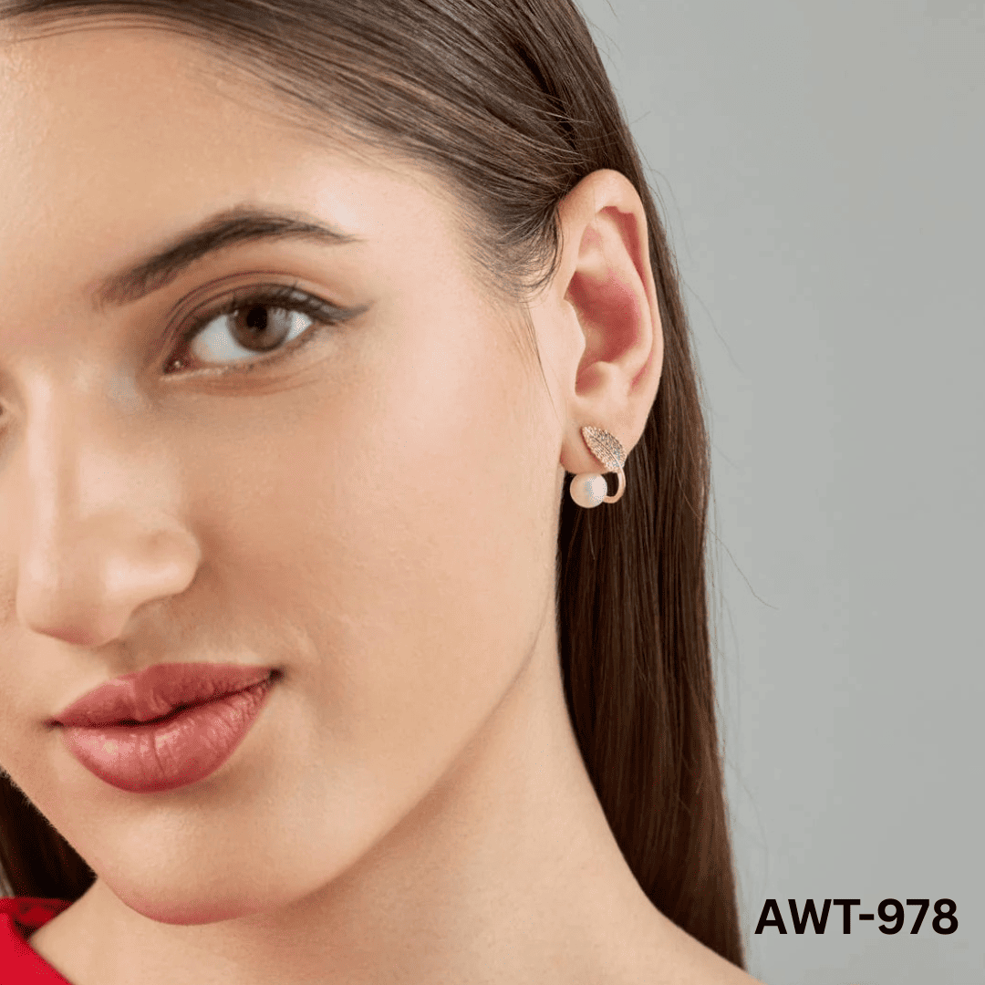 AWT-978 Golden Leaf Pearl Korean Earrings By BSM - BSM WHOLESALE