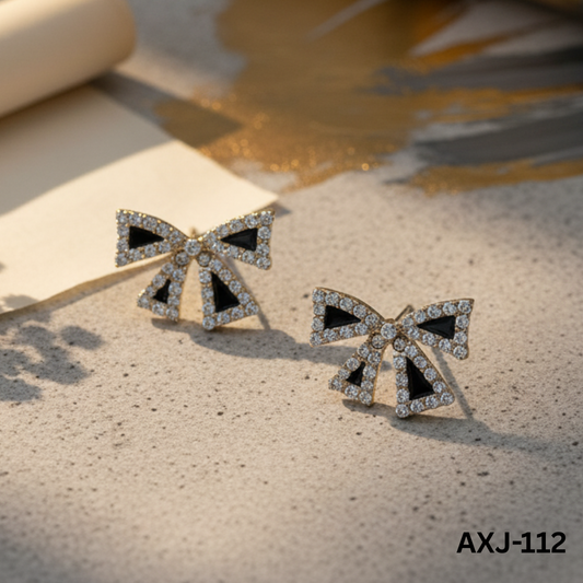 AXJ-112 - Black Bow - Earrings - BSM WHOLESALE