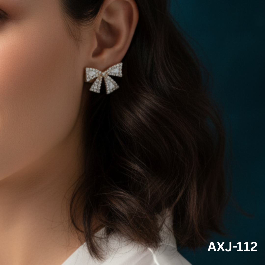 AXJ-112 White Zircon Bow Shape Earrings By BSM - BSM WHOLESALE
