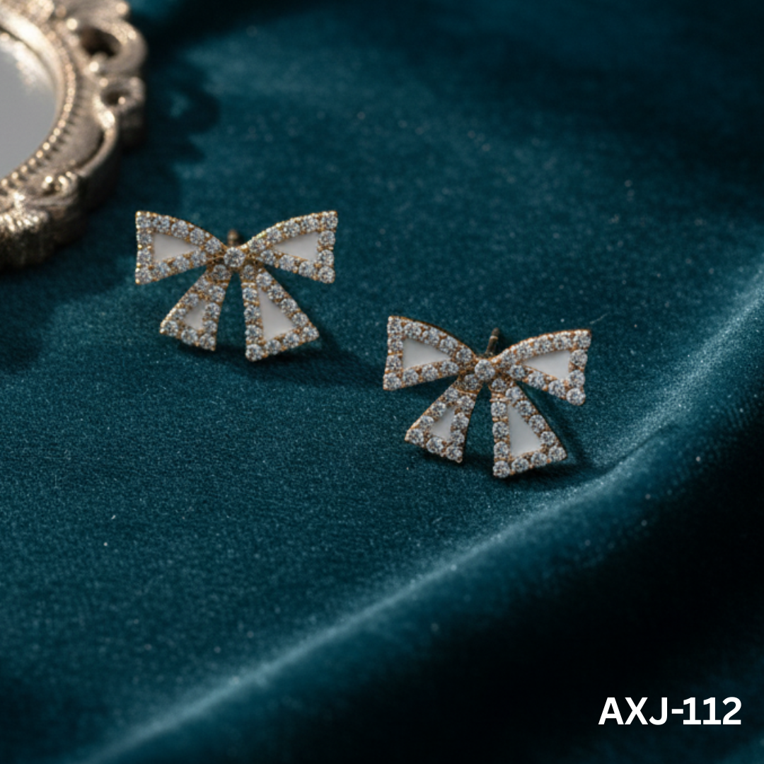 AXJ-112 White Zircon Bow Shape Earrings By BSM - BSM WHOLESALE