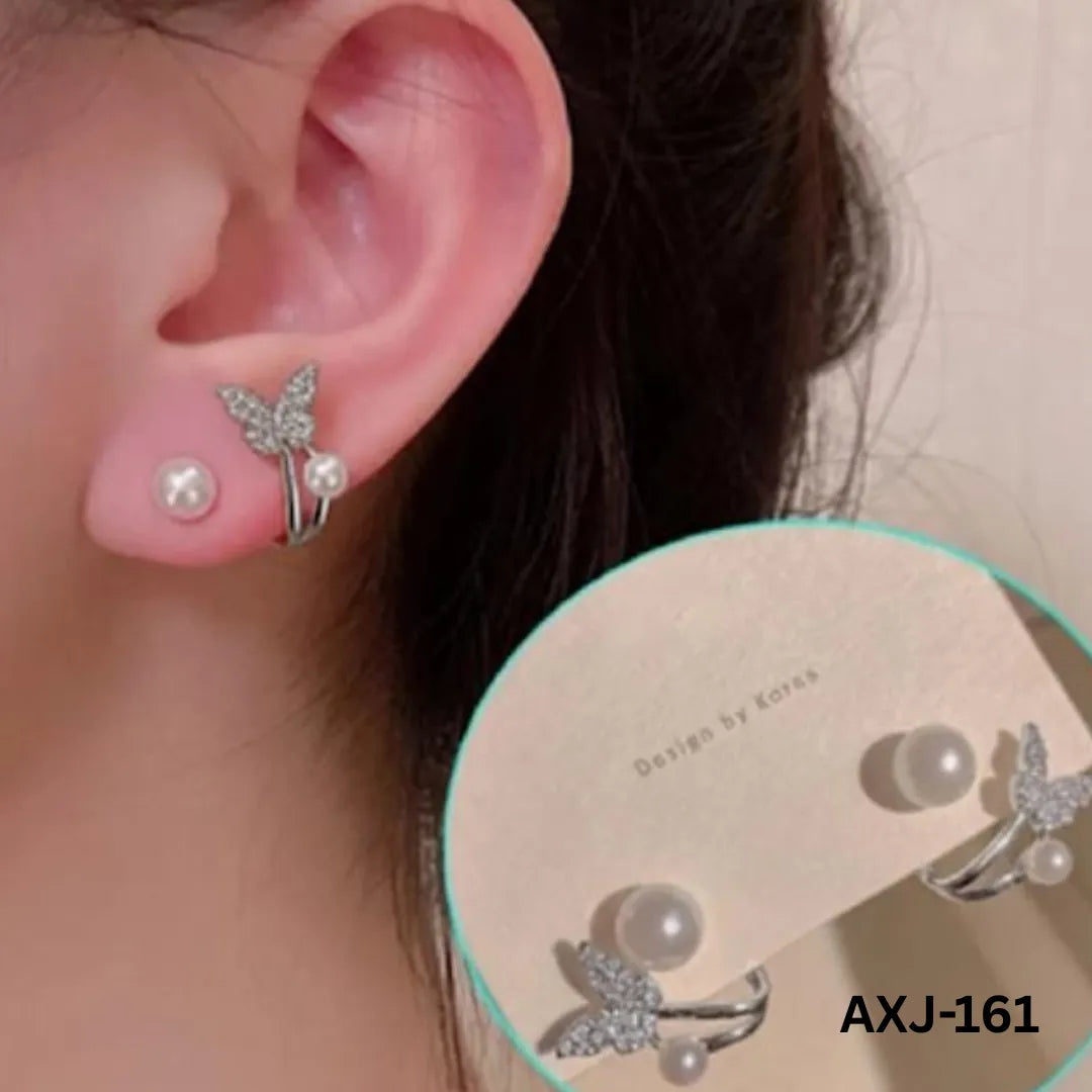 AXJ-161 - Silver Butterfly Pearl - Earrings