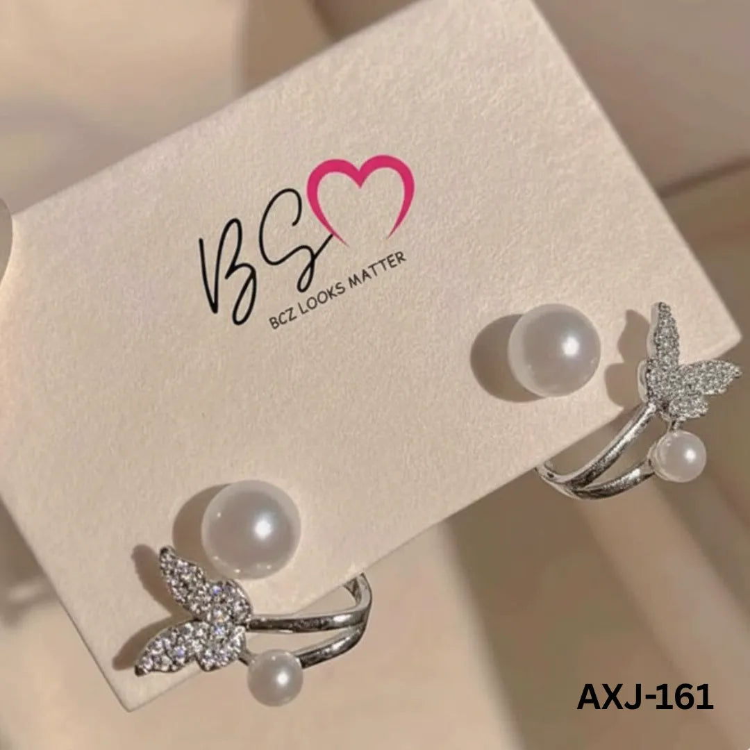 AXJ-161 - Silver Butterfly Pearl - Earrings
