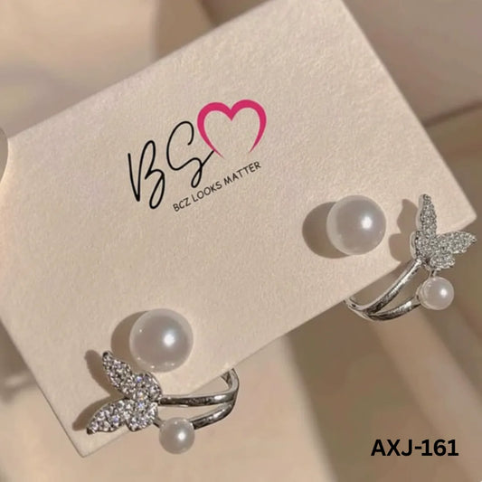 AXJ-161 - Silver Butterfly Pearl - Earrings
