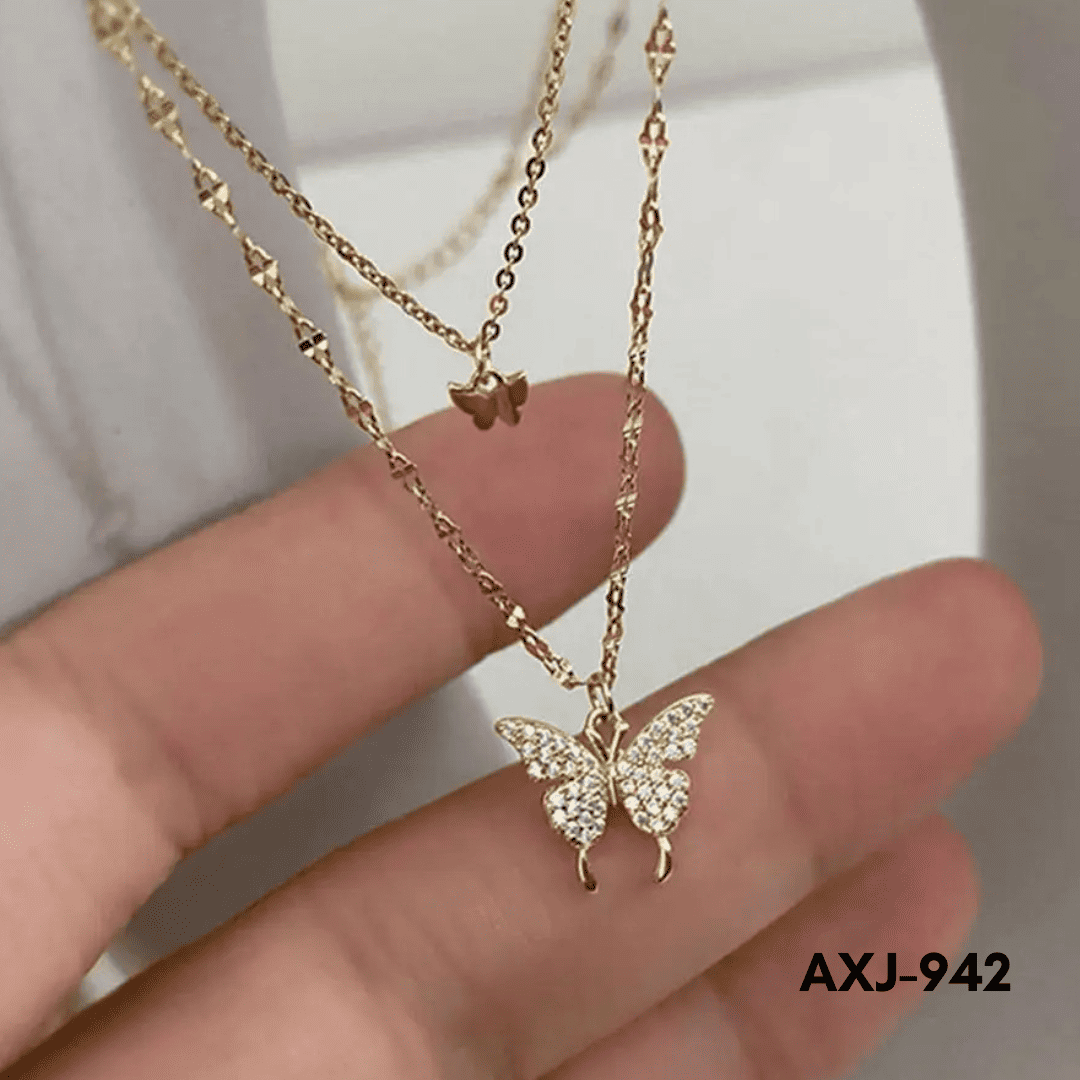 AXJ-942 - Golden Double Butterfly - Necklace - BSM WHOLESALE