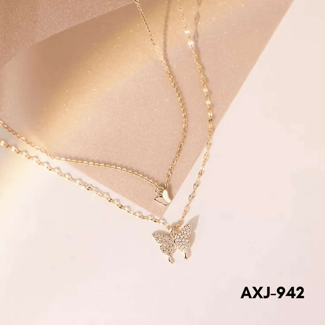 AXJ-942 - Golden Double Butterfly - Necklace - BSM WHOLESALE