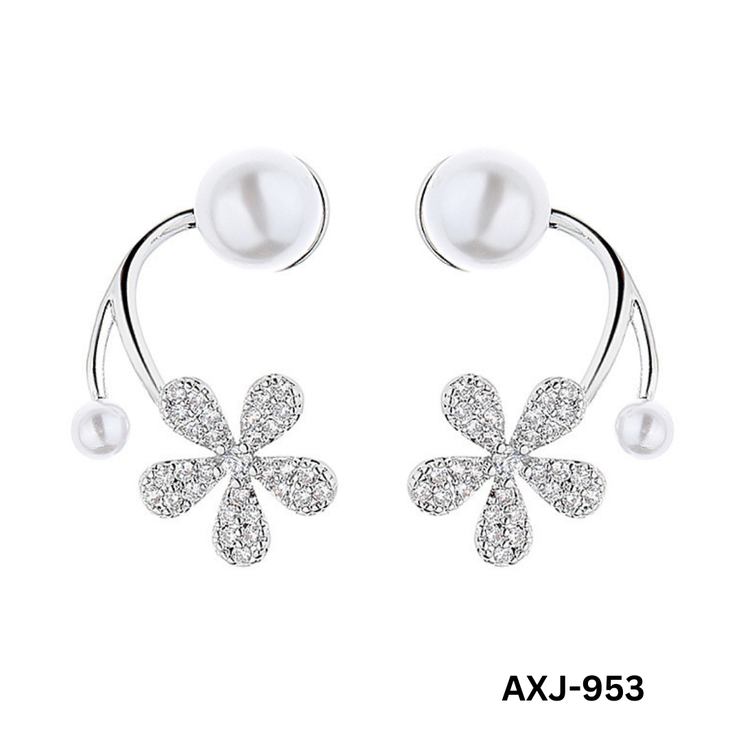 AXJ-953 - Silver Flower Pearl - Earrings - BSM WHOLESALE