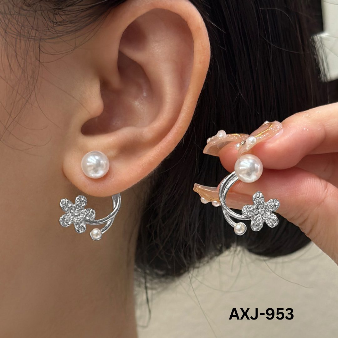 AXJ-953 - Silver Flower Pearl - Earrings - BSM WHOLESALE