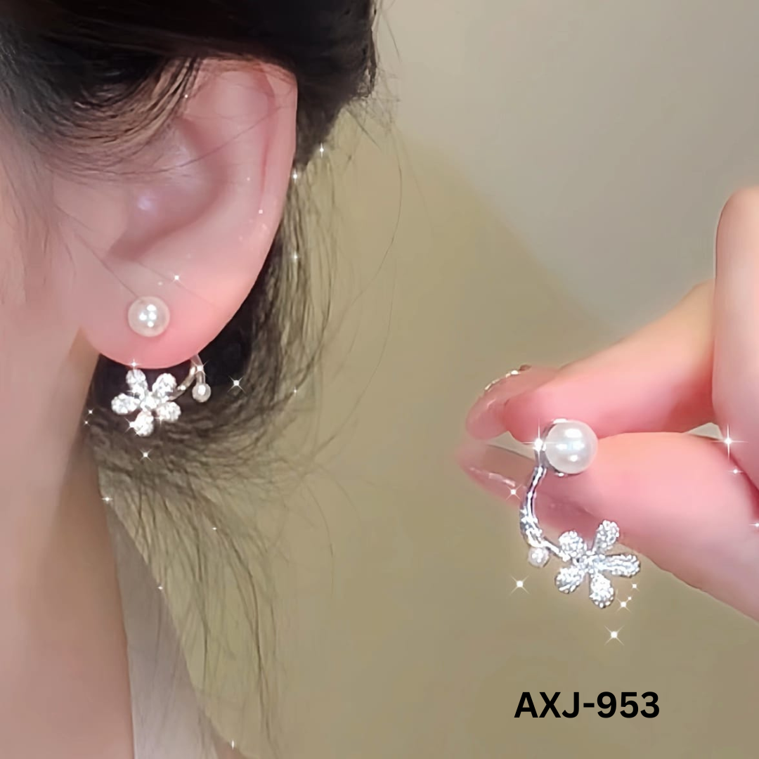 AXJ-953 - Silver Flower Pearl - Earrings - BSM WHOLESALE