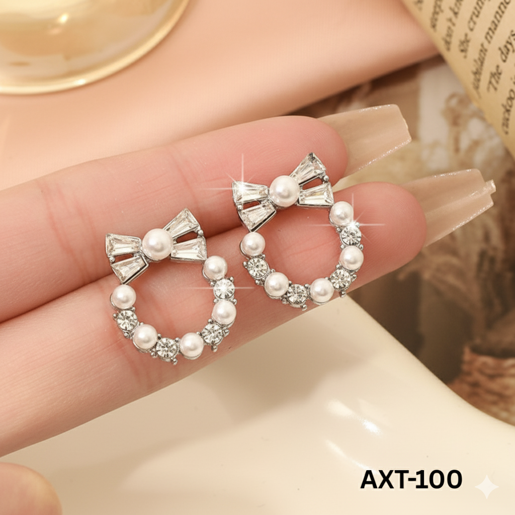 AXT-100 - Silver Bow - Earrings - BSM WHOLESALE