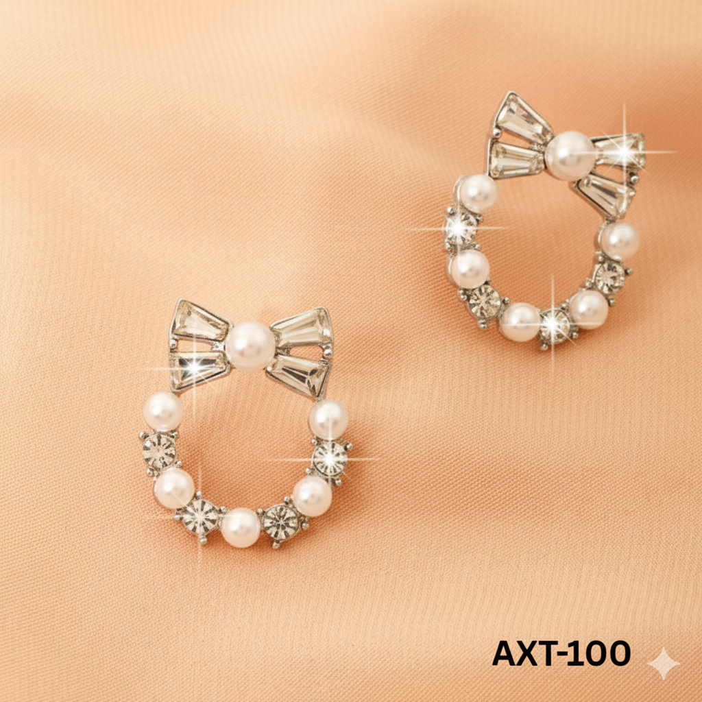 AXT-100 - Silver Bow - Earrings - BSM WHOLESALE