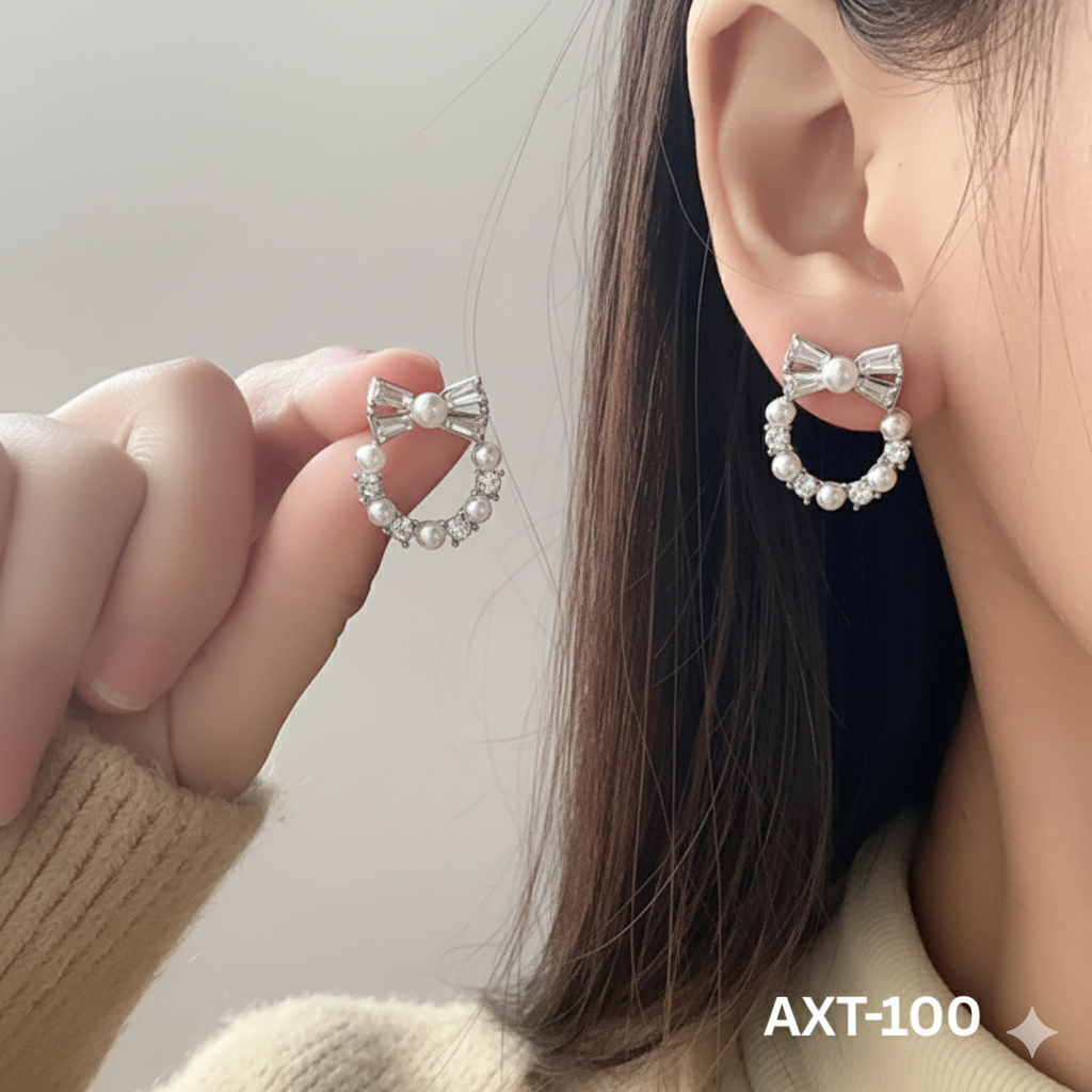 AXT-100 - Silver Bow - Earrings - BSM WHOLESALE