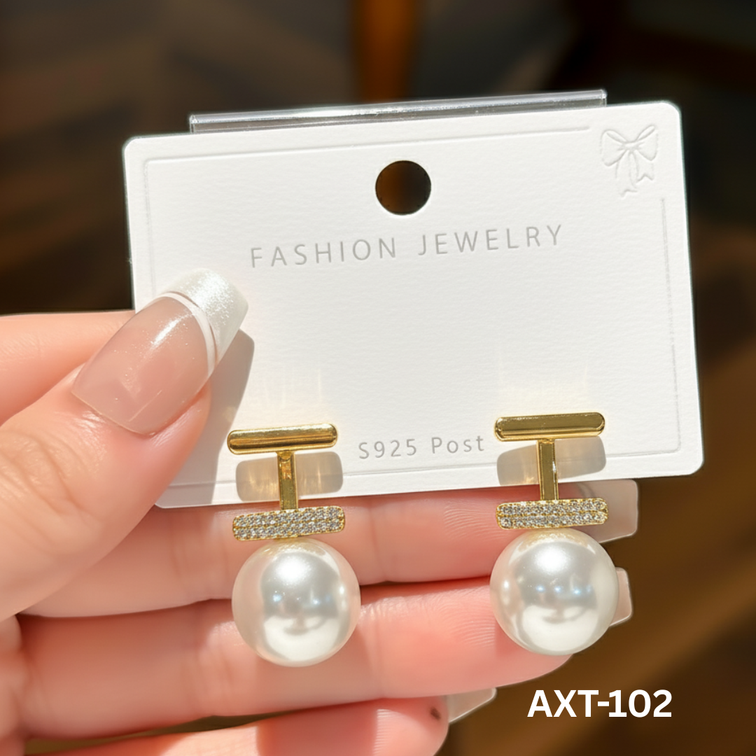 AXT-102 Golden Pearl Zircon Korean Earing By BSM - BSM WHOLESALE