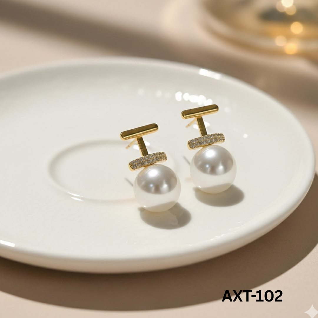 AXT-102 Golden Pearl Zircon Korean Earing By BSM - BSM WHOLESALE